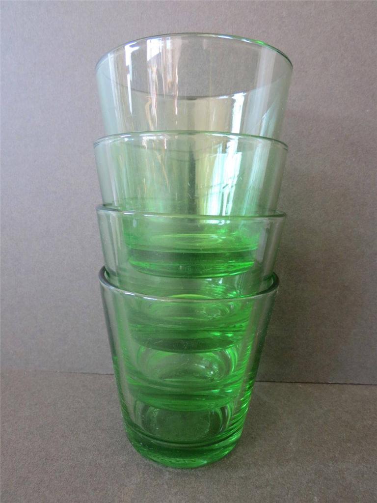 Vintage 4 Green Scandinavian Iittala Kartio Drinking Glasses by Kaj