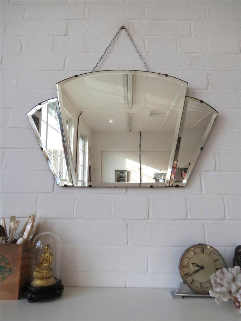 Vintage Bevelled Edge Wall Mirror Art Deco Frameless Mirror Lovely Fan