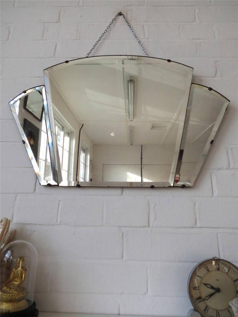 Vintage Bevelled Edge Wall Mirror Art Deco Frameless Mirror Lovely Fan