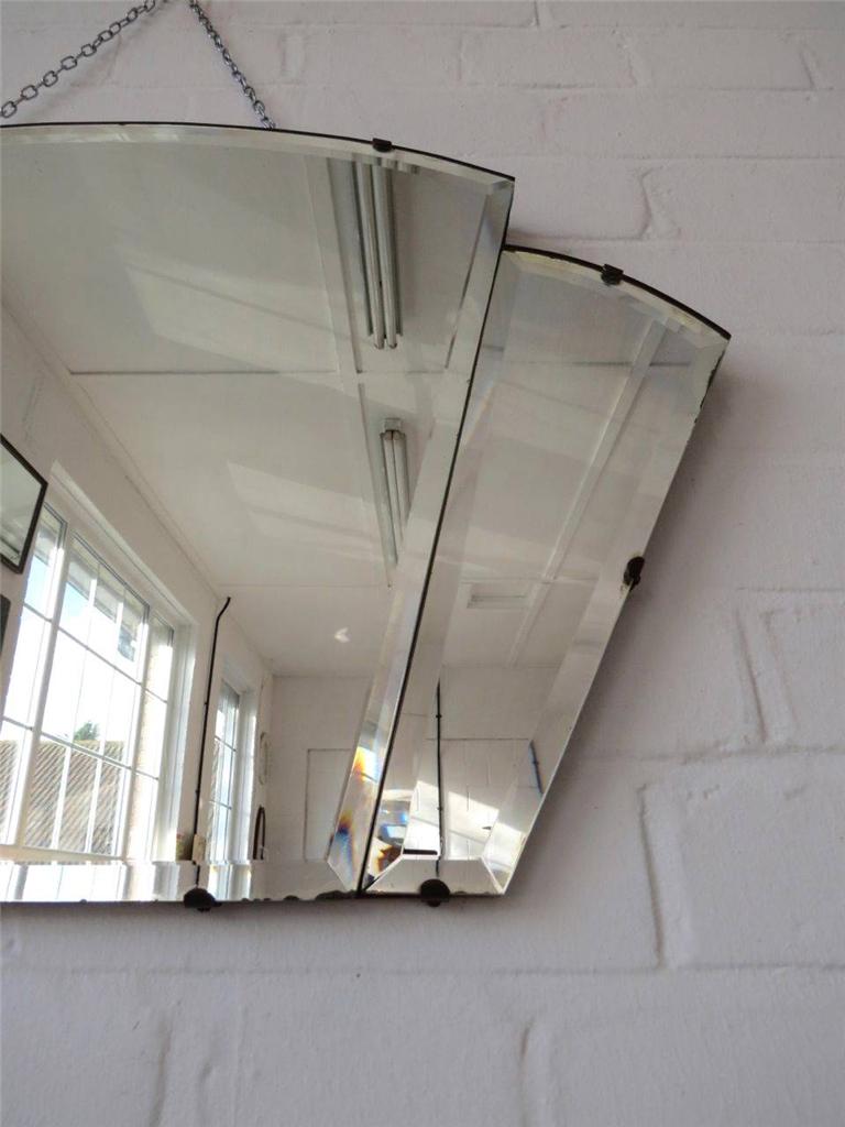 Vintage Bevelled Edge Wall Mirror Art Deco Frameless Mirror Lovely Fan