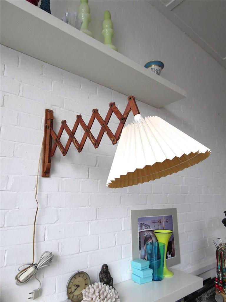 Vintage Danish Modernist Teak Scissor Adjustable Swing Arm Wall Lamp