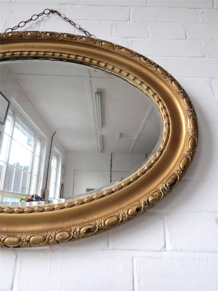 Vintage Extra Large Oval Bevelled Edge Wall Mirror with Gold Ornate