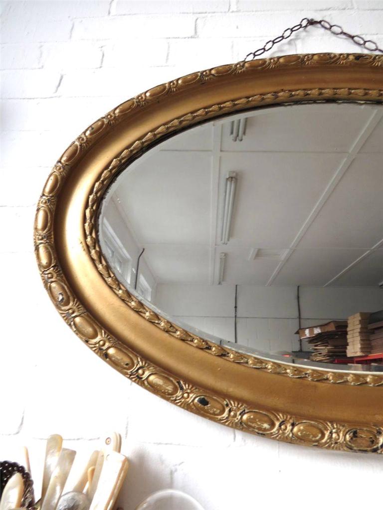 Vintage Extra Large Oval Bevelled Edge Wall Mirror with Gold Ornate
