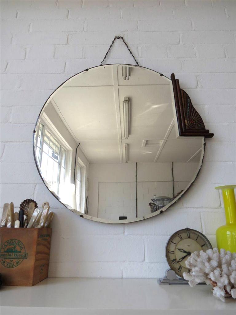 Vintage Extra Large Round Art Deco Bevelled Edge Wall Mirror with