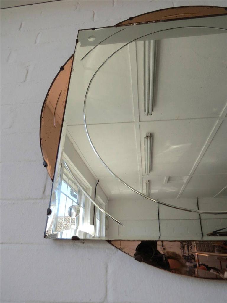 Vintage Extra Large Round Art Deco Bevelled Edge Wall Mirror