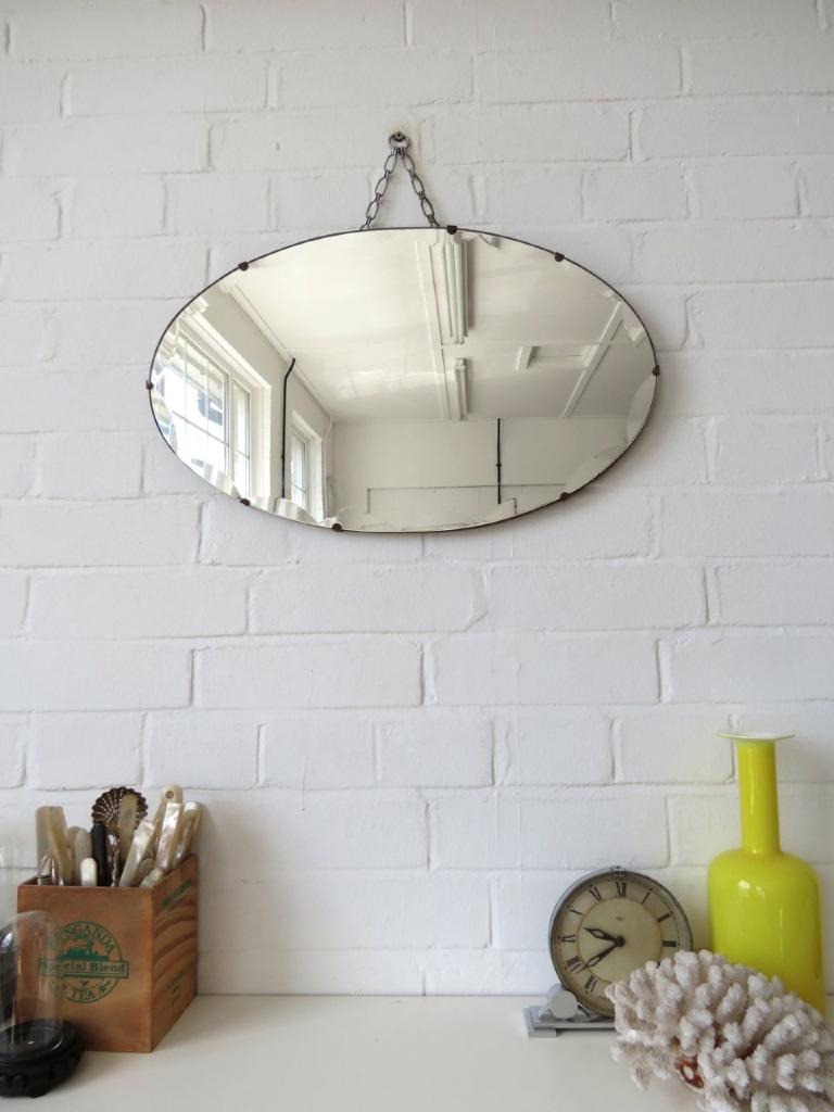 Vintage Oval Art Deco Bevelled Edge Wall Mirror or Frameless Mirror eBay
