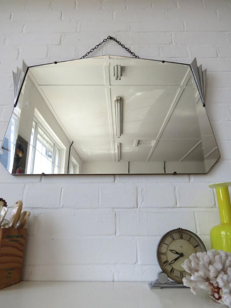 Vintage Extra Large Art Deco Bevelled Edge Wall Mirror with Chrome