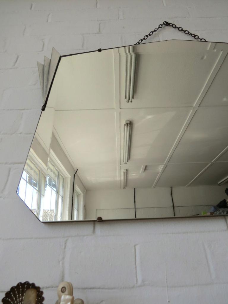 Vintage Extra Large Art Deco Bevelled Edge Wall Mirror with Chrome