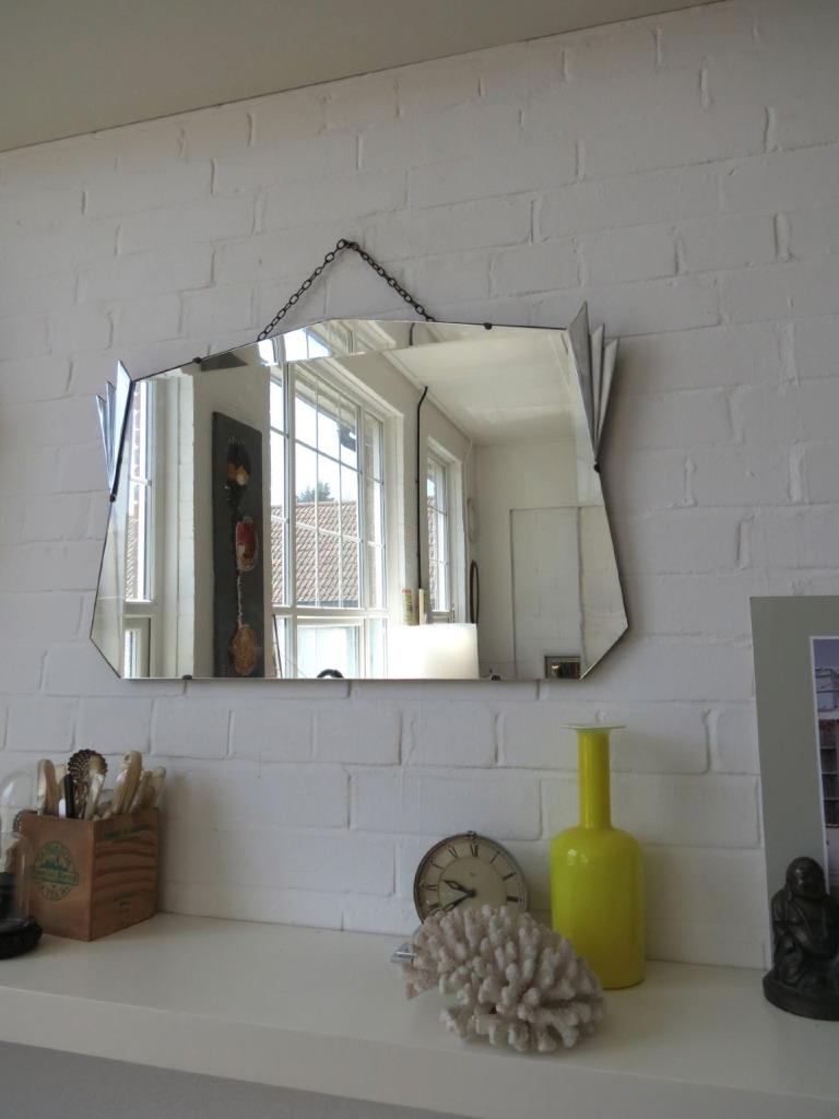Vintage Extra Large Art Deco Bevelled Edge Wall Mirror with Chrome