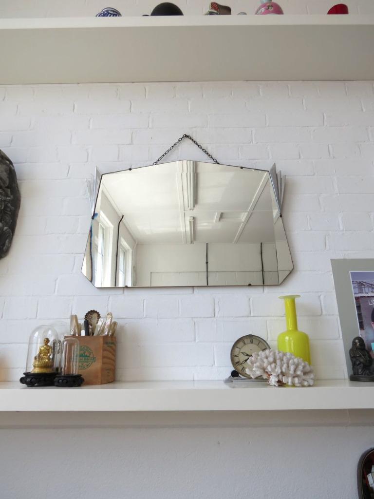 Vintage Extra Large Art Deco Bevelled Edge Wall Mirror with Chrome