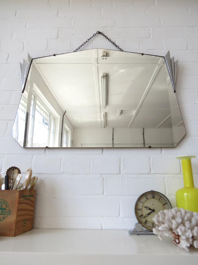 Vintage Extra Large Art Deco Bevelled Edge Wall Mirror with Chrome