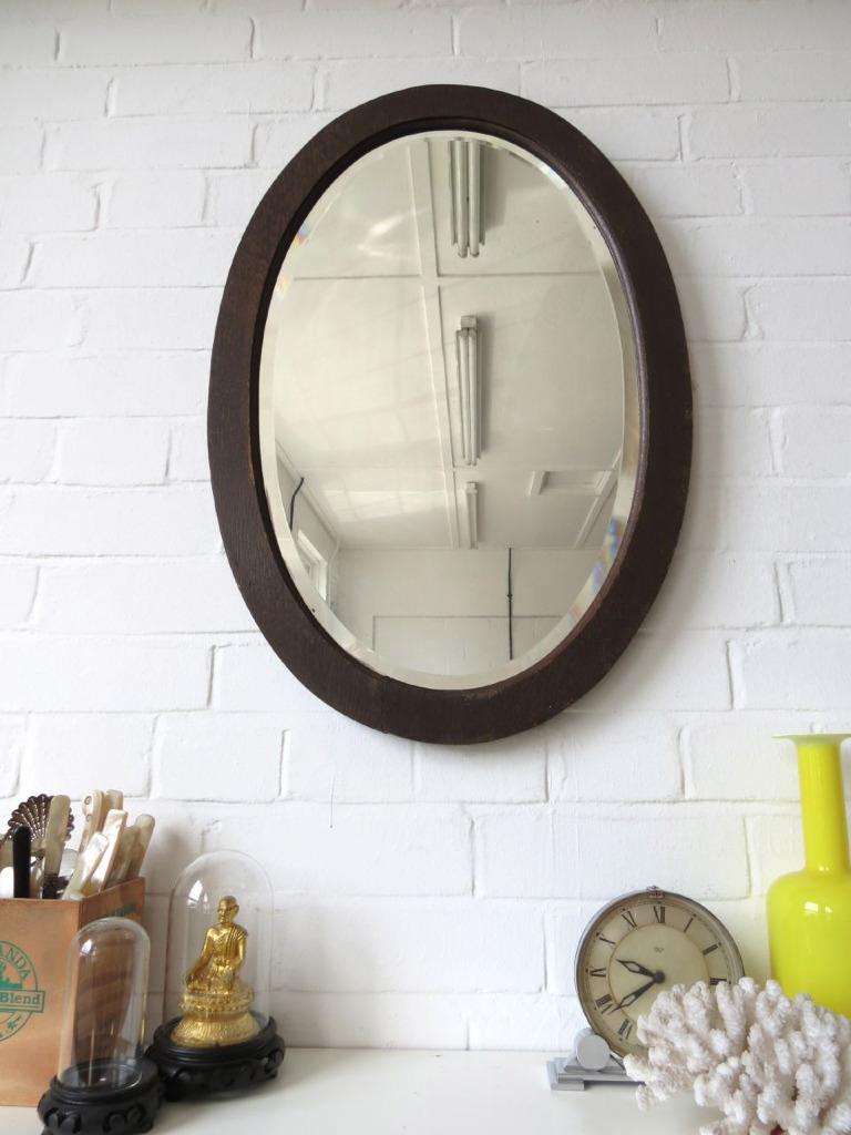 Vintage Large Oval Art Deco Bevelled Edge Wall Mirror with