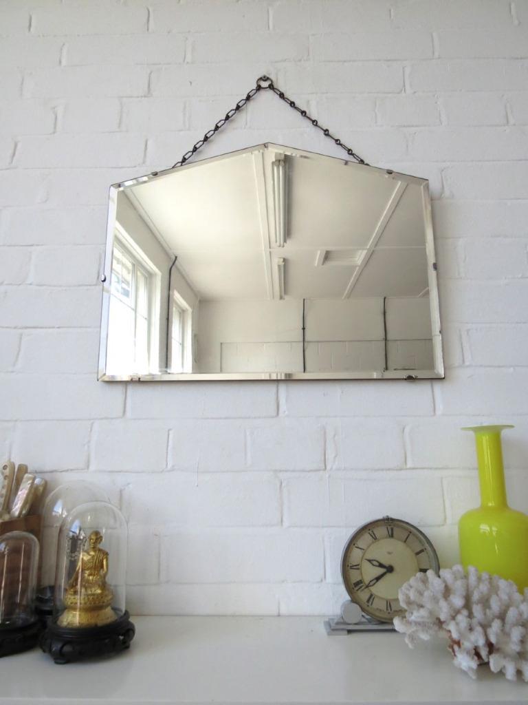 Vintage Art Deco Bevelled Edge Wall Mirror with Lovely Shape eBay