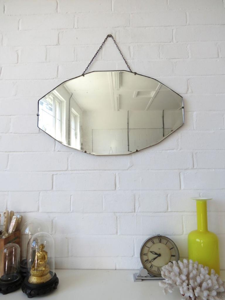 Vintage Oval ART Deco Bevelled Edge Wall Mirror OR Frameless Mirror eBay