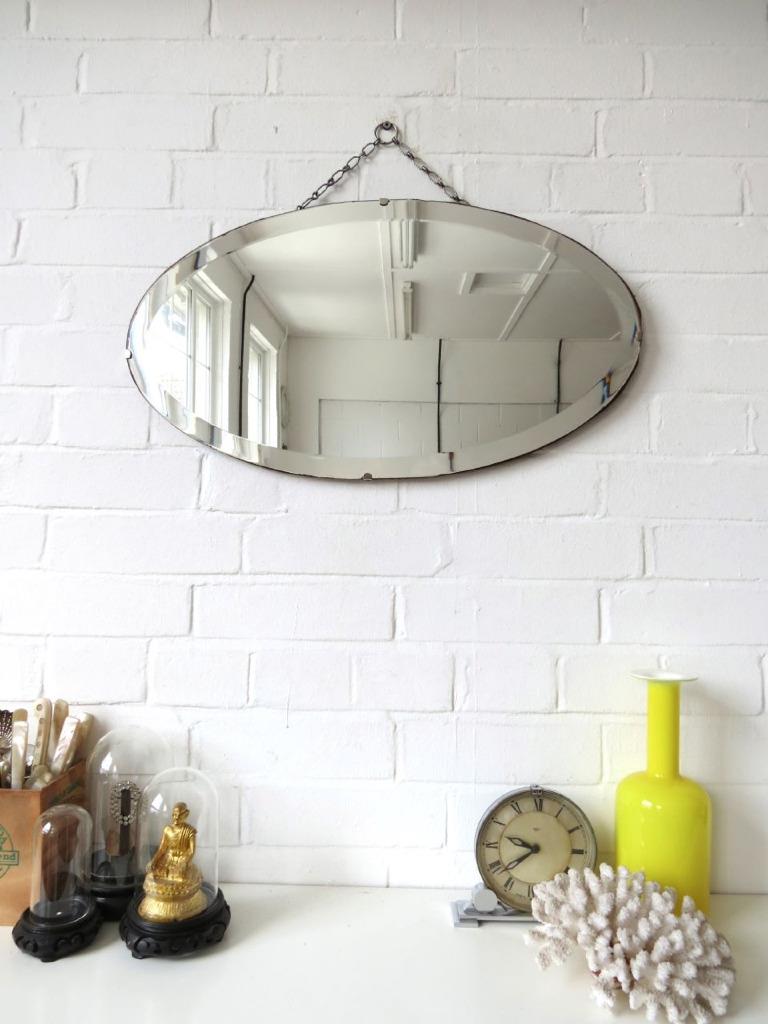 Vintage Oval Art Deco Bevelled Edge Wall Mirror or Frameless Mirror eBay