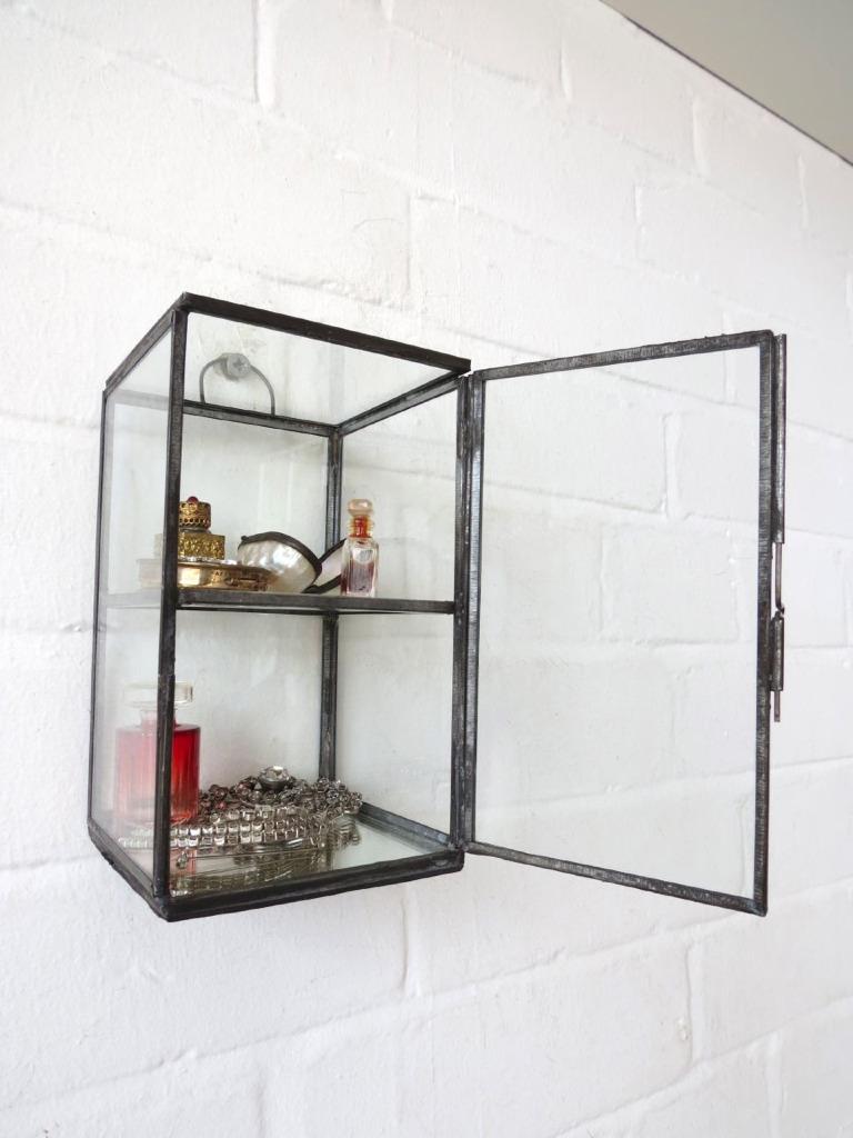 Wall Display Trinket Curio Mirrored Wall Shelf Thimble Trinket