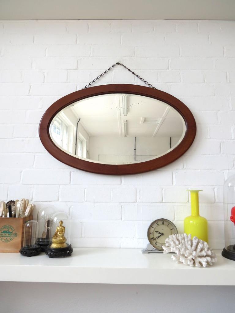 Vintage Large Oval Art Deco Bevelled Edge Wall Mirror with