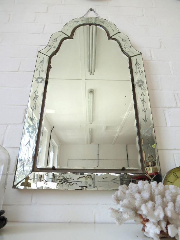 Vintage ART Deco Wall Mirror With Bevelled Edge Engraved Pattern eBay