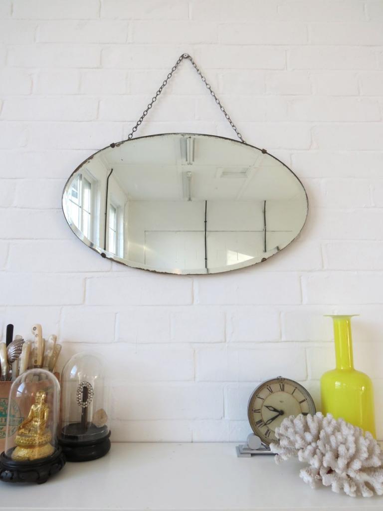 Vintage Oval Art Deco Bevelled Edge Wall Mirror eBay