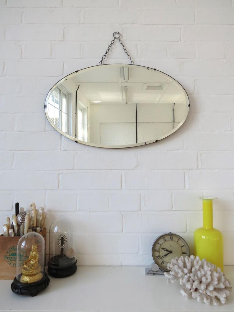 Vintage Oval Art Deco Bevelled Edge Wall Mirror eBay