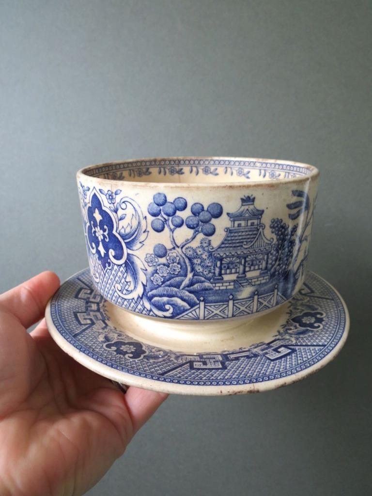 Vintage Arabia Finland Pottery Sugar Bowl Dish Blue White