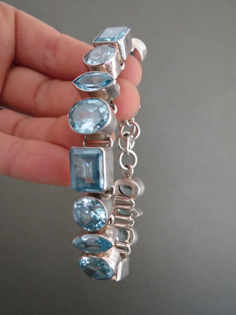 Vintage Scandinavian Sterling Silver Aquamarine Bracelet Mid Century eBay