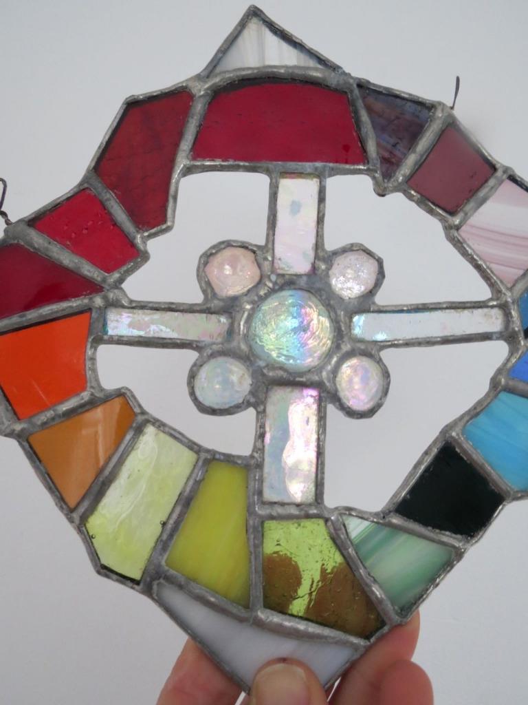 Vintage Stained Glass Window Decoration Scandinavian Artist Made Signed