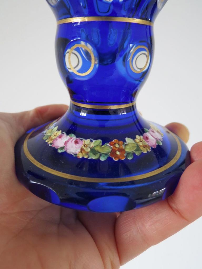 Vintage Bohemian Moser Cut Glass Vase Cobalt Blue Hand Painted eBay