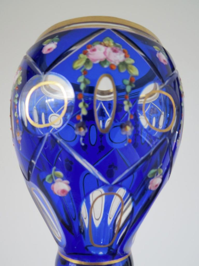 Vintage Bohemian Moser Cut Glass Vase Cobalt Blue Hand Painted eBay