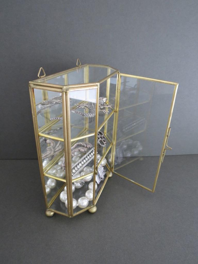 Vintage Table Top Glass Display Wall Jewellery Curio Box eBay