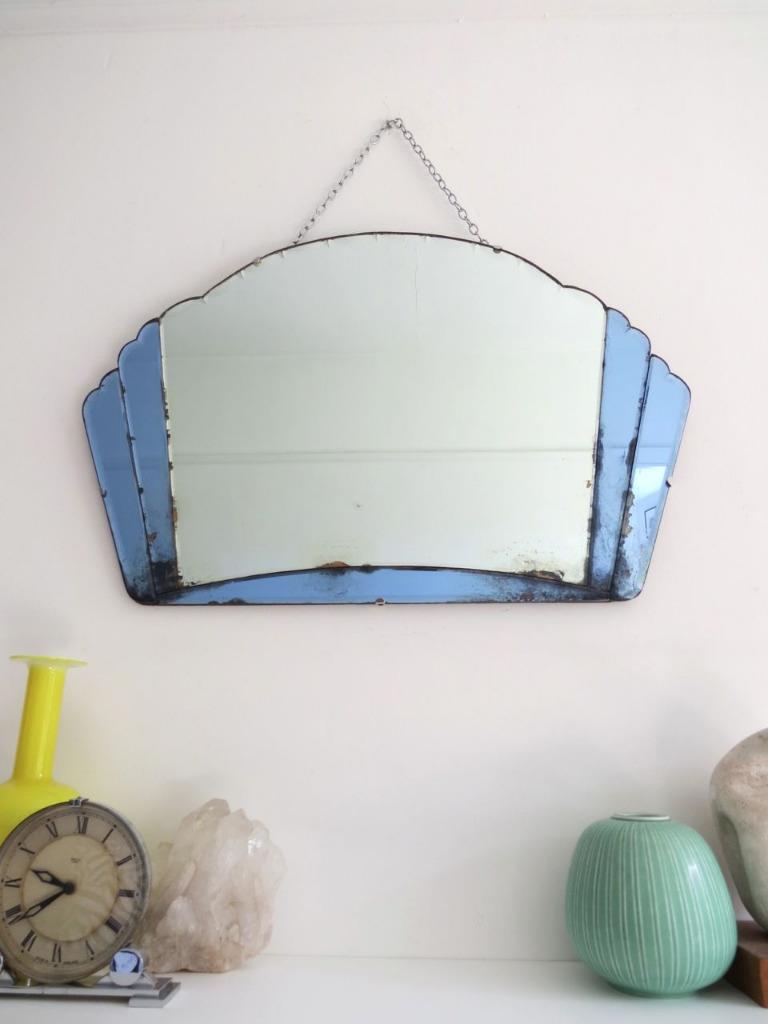 Vintage Art Deco Fan Shape Mirror Colored Glass eBay