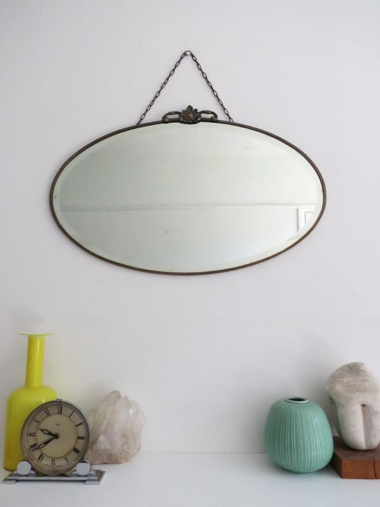 Vintage Art Deco Oval Mirror Large Brass Frame eBay