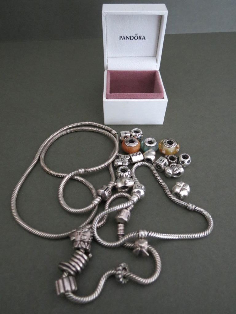 Vintage Pandora Silver 2 Bracelet's Charm Necklace and 22 Charms Job