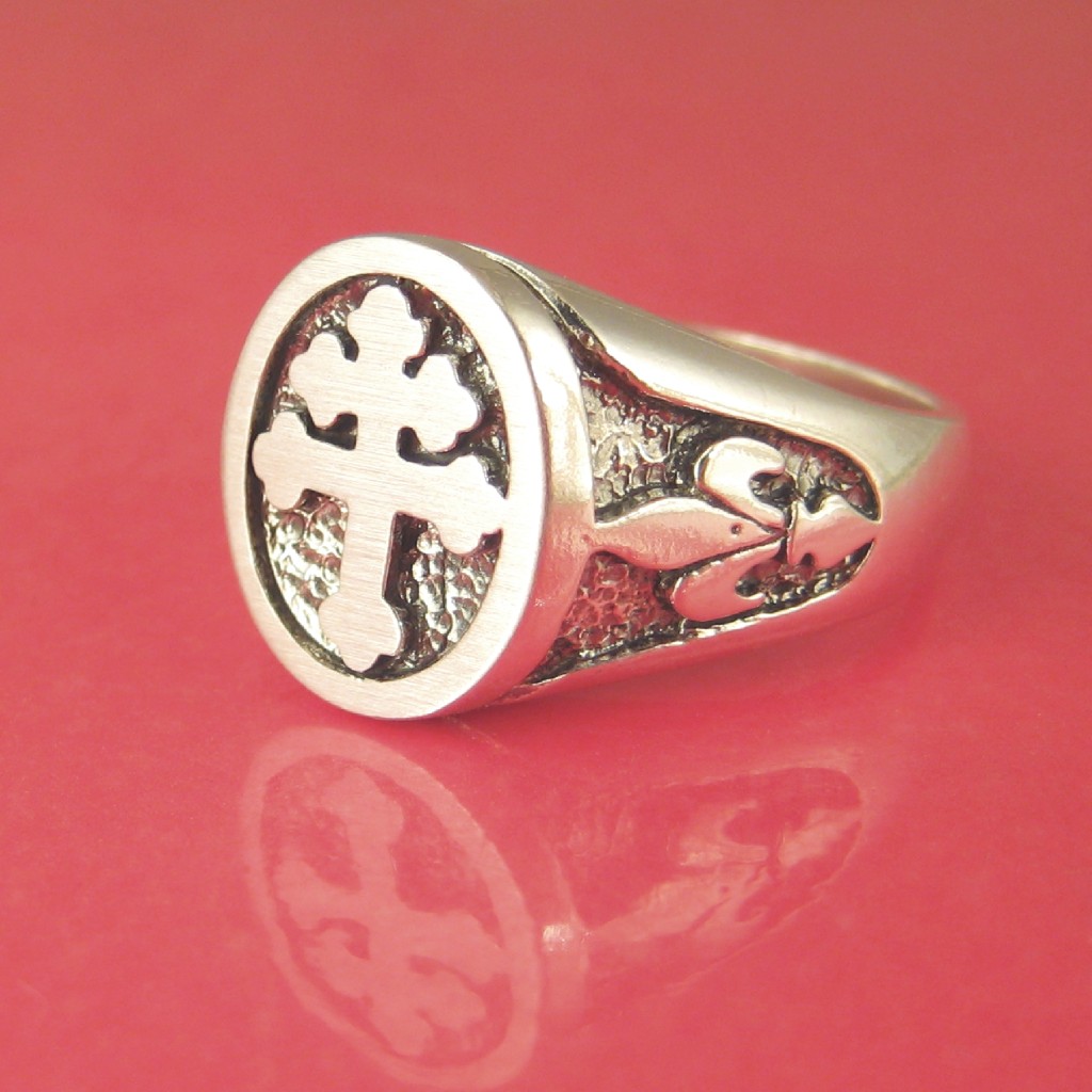 Cross of Lorraine Ring Fleur Di Lis Sides Solid Sterling Size 8 to 12