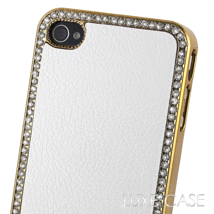 ... White Leather Rhinestone Bling Gold Apple iPhone 4 4S Case iPhone4