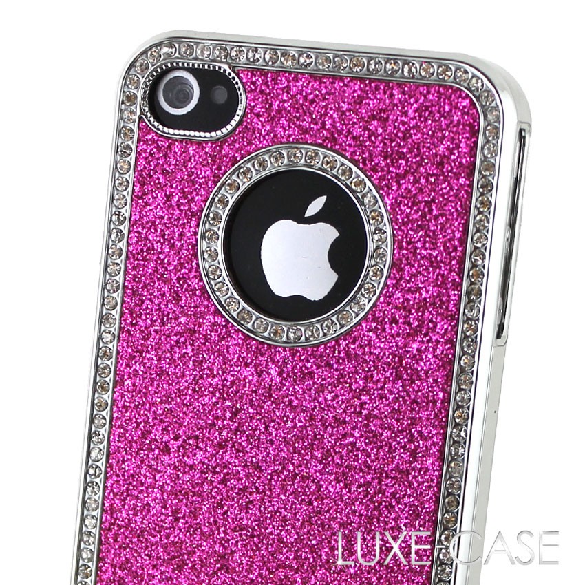 Luxury HOT PINK FUCHSIA Glitter Sparkle Rhinestone Bling iPhone 4 Case