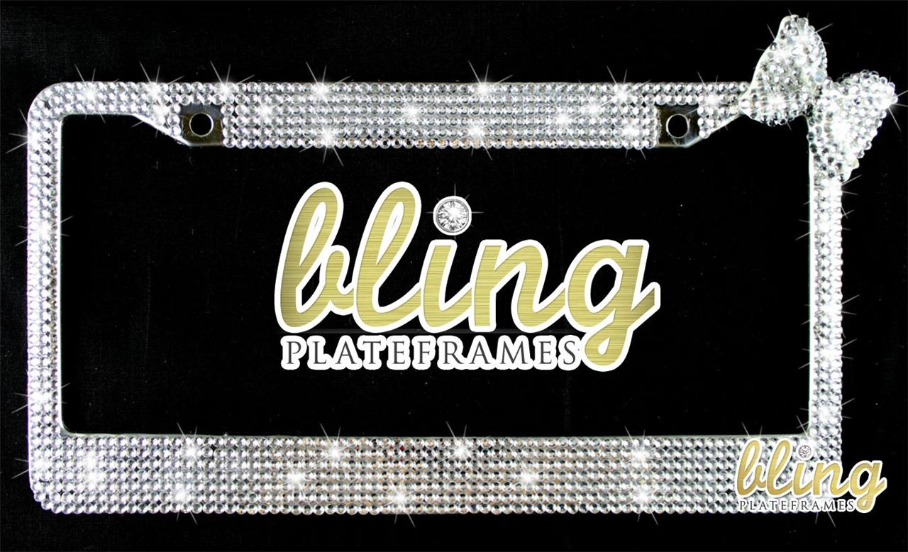 3D BOW RHINESTONE LICENSE PLATE FRAME Diamond BLING Clear SILVER