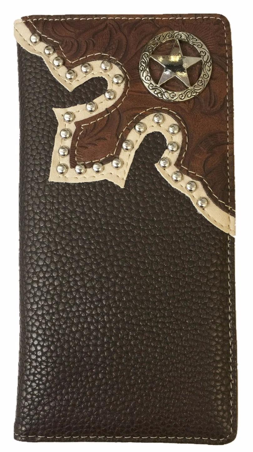 Lone Star Texas Mens Leather Wallet Western Bifold Checkbook Style Brown | eBay