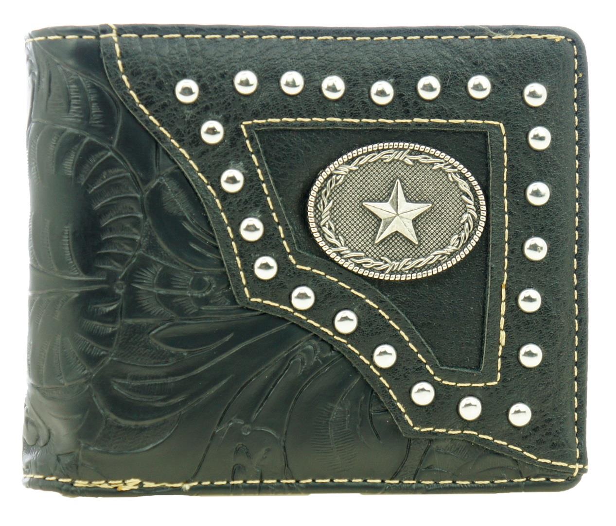Lone Star Texas Metal Badge Mens Leather Wallet Western Bifold Multiple