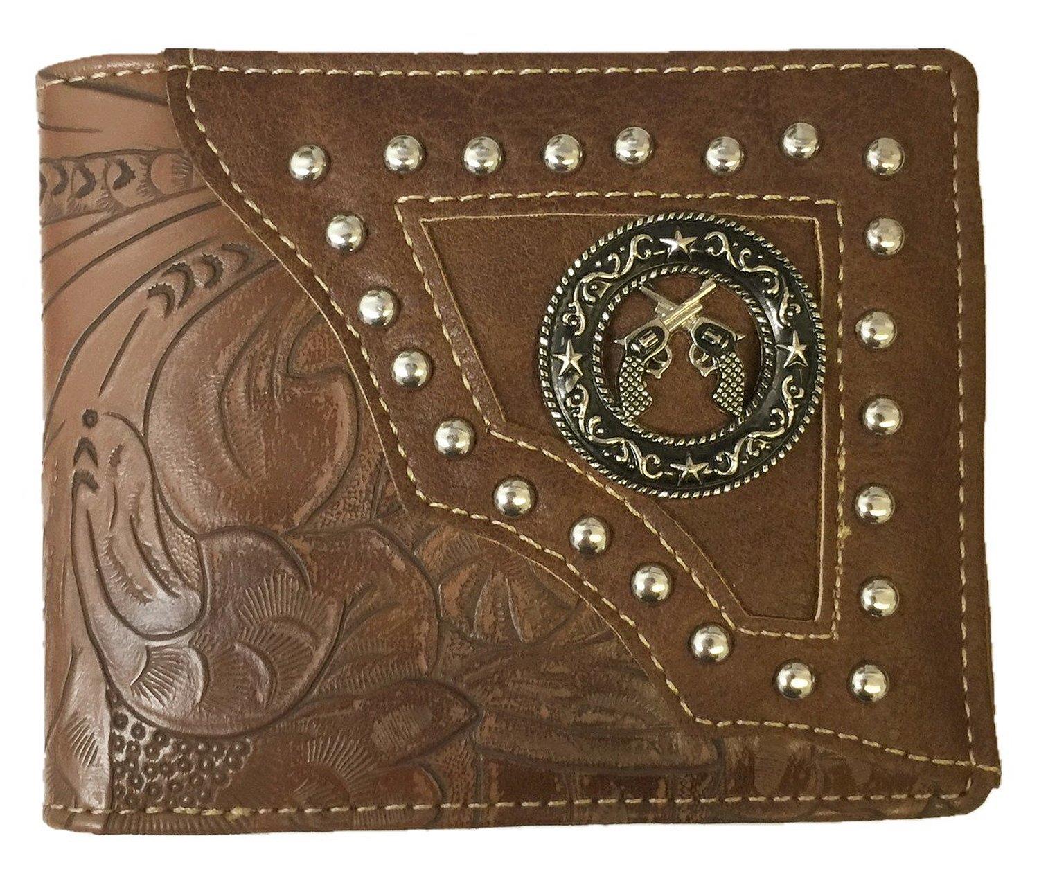 Double Pistol Mens Leather Wallet Western Bifold Multiple Styles | eBay