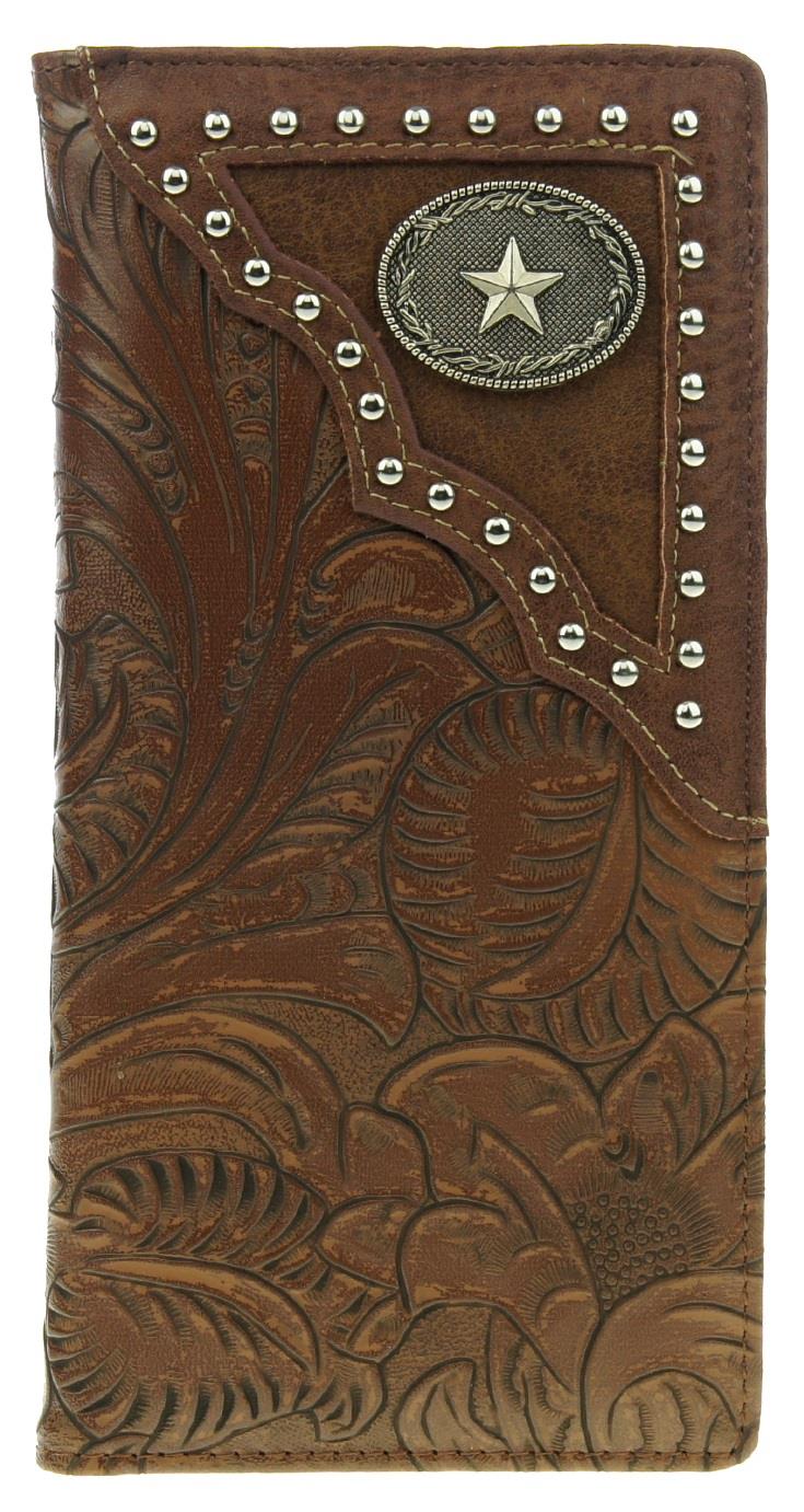 Lonestar Oval Badge Mens Leather Wallet Western Bifold Checkbook Style | eBay