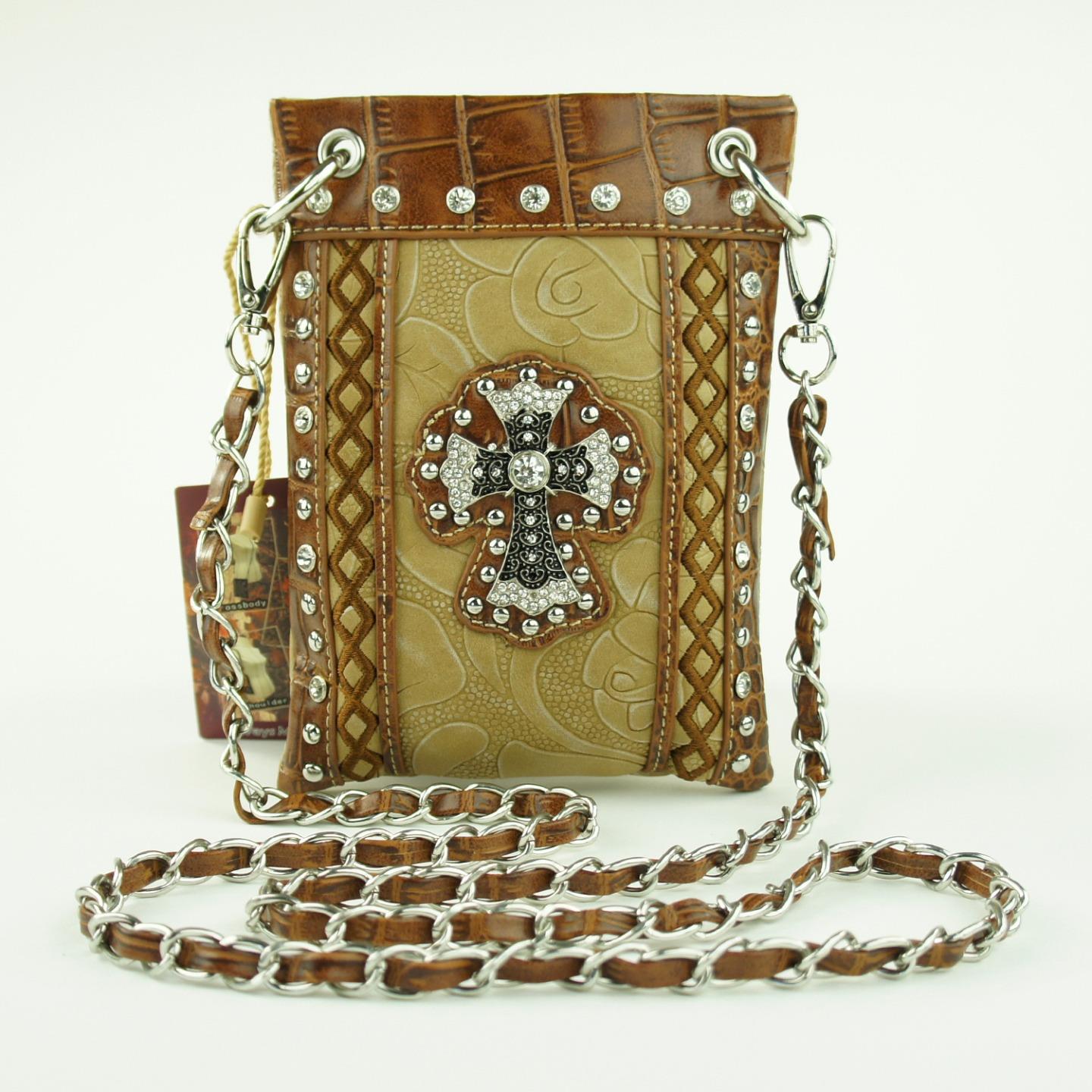 Cross with Rhinestones Crossbody Mini Messenger Bag Western Style