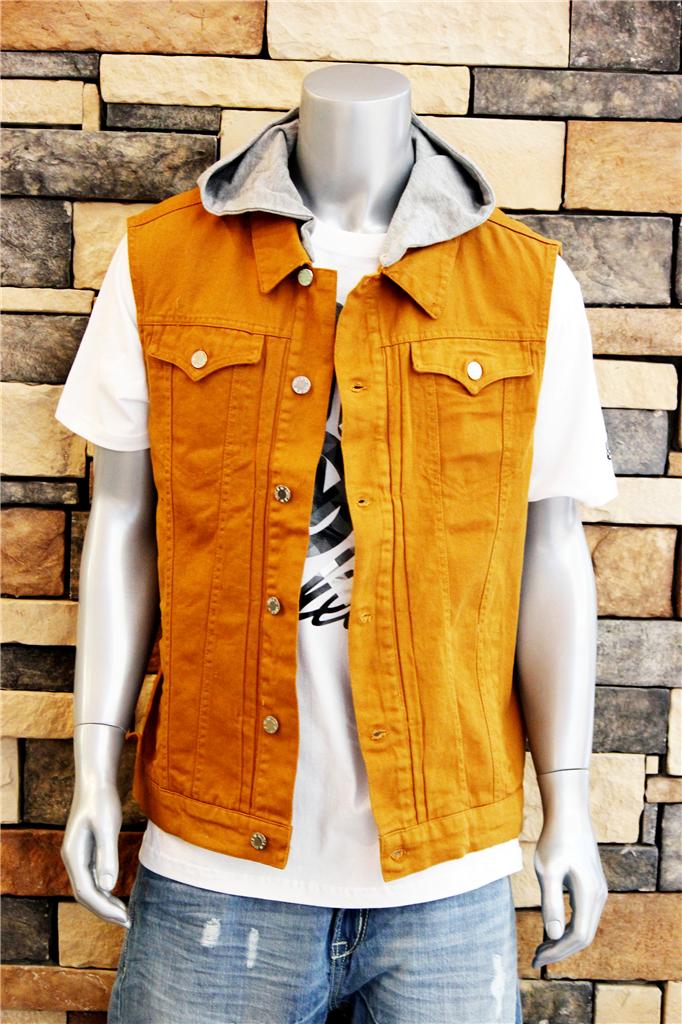 MEN'S NEW VARIOUS COLORS PREMIUM DENIM VEST W/ DETACHABLE HOODIE SIZE M
