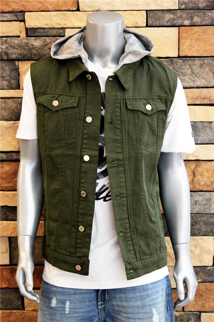MEN'S NEW VARIOUS COLORS PREMIUM DENIM VEST W/ DETACHABLE HOODIE SIZE M