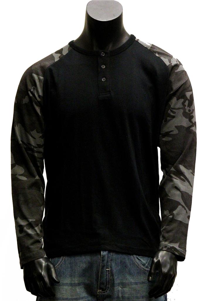 MEN'S NEW PREMIUM HENLEY RAGLAN ARMY MILITARY LONG SLEEVE SHIRTS TEES