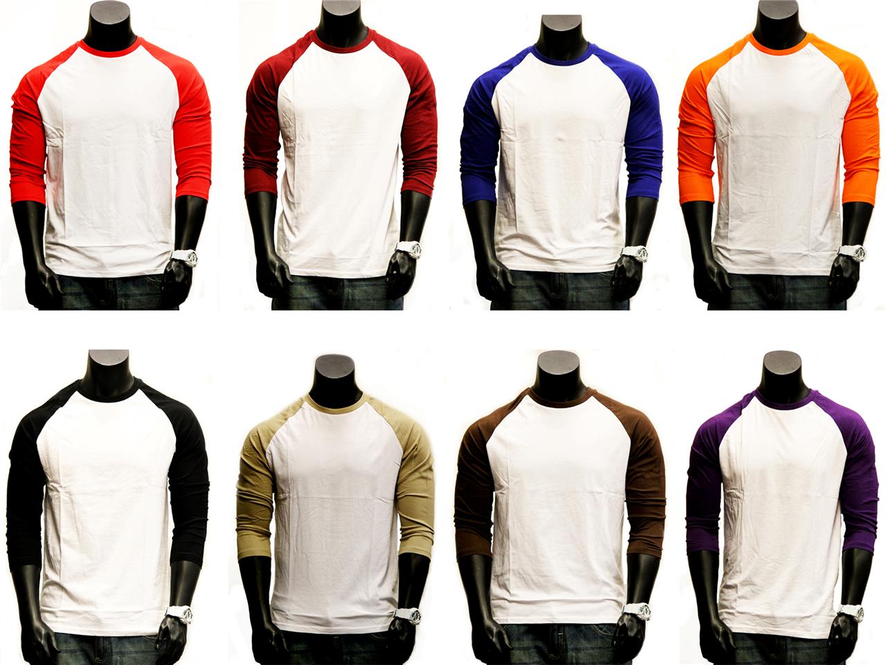 MENS PREMIUM 3/4 SLEEVE PLAIN BASEBALL JERSEY TSHRIT RAGLAN ROUND TEE