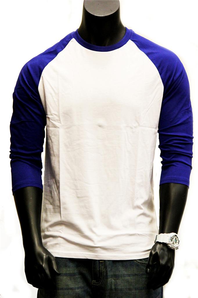 MENS PREMIUM 3/4 SLEEVE PLAIN BASEBALL JERSEY TSHRIT RAGLAN ROUND TEE