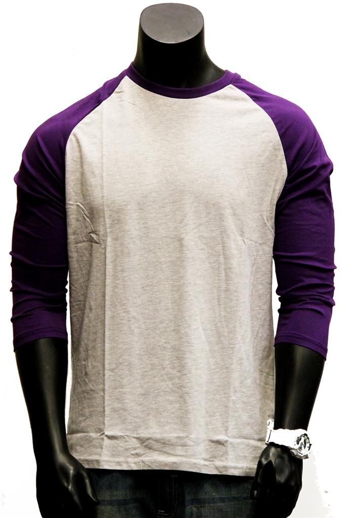 MENS PREMIUM 3/4 SLEEVE PLAIN BASEBALL JERSEY TSHRIT RAGLAN ROUND TEE