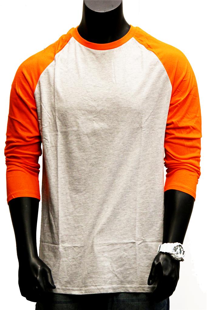 MENS PREMIUM 3/4 SLEEVE PLAIN BASEBALL JERSEY TSHRIT RAGLAN ROUND TEE