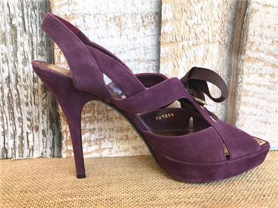 Authentic LOUIS VUITTON Purple Suede Slingback Lace Up Pumps SZ 38.5 Women Heels | eBay